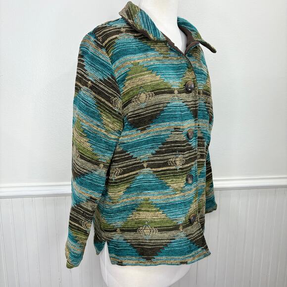 RoughRider by Circle T Size M Jacket Western Southwest Rodeo Cowgirl Teal Brown - Picture 13 of 14